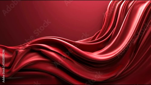 Luxurious red fabric waves sway gracefully with fluid motion and elegance