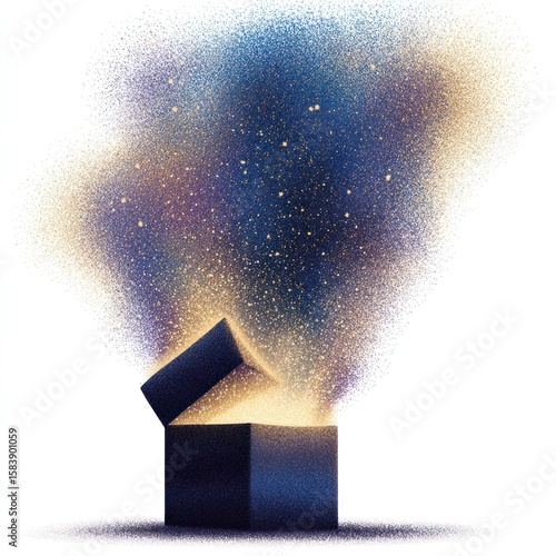 Open gift box with exploding glitter