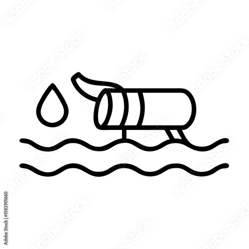Oil spill containment boom with water droplet in line art style  