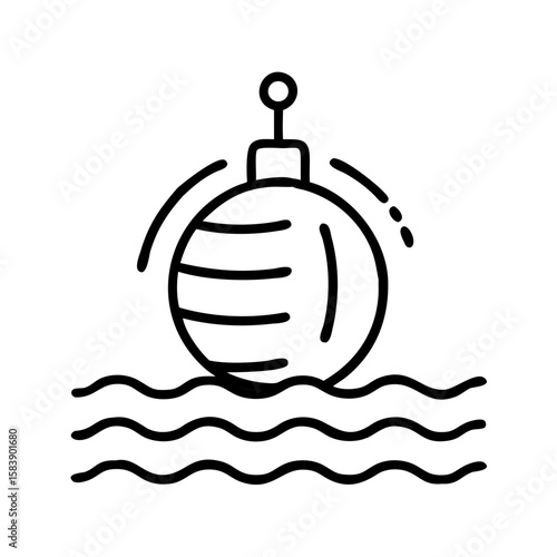 Red-striped buoy floating on water in minimal line art style  