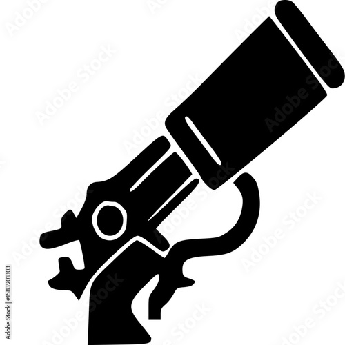 Pirate pistol silhouette, black design representing historical weaponry, copy space