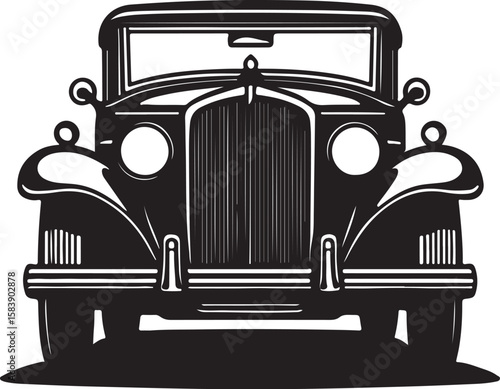 Vintage Automobile Front View Black Silhouette vintage car classic vehicle