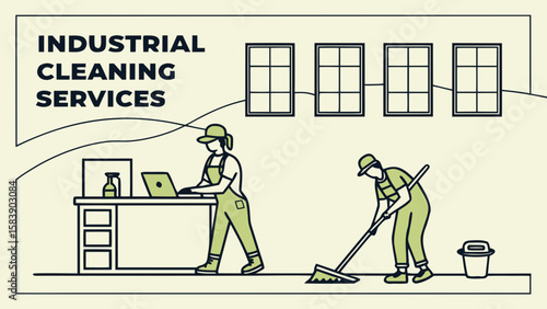 Industrial cleaning services with workers cleaning and managing operations