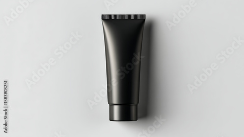 Sleek black cosmetic tube with ribbed cap and smooth finish skincare product