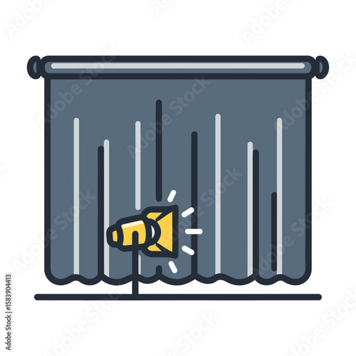 Stage with gray curtain and spotlight shining on it simple vector illustration.