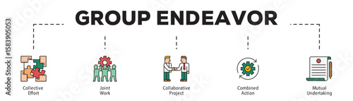 Group Endeavor infographic icon flow process which consists of Collective Effort, Joint Work, Collaborative Project, Combined Action, Mutual Undertaking.
