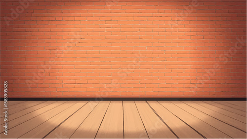 Brick wall Interior with wooden floor. Brick wall background. Wooden floor. Vector illustration. 