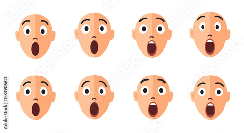 Surprised Cartoon Faces Set. Shocked Expressions with Wide Eyes and Open Mouths. Flat Vector Illustration.