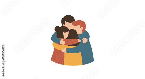 Group Hug Illustration: Friends, Family, or Team Embracing for Support, Love, and Togetherness