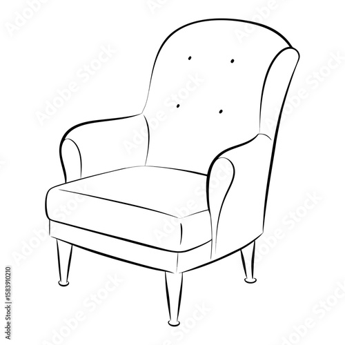 Outline of an armchair in minimalist style with curved design  