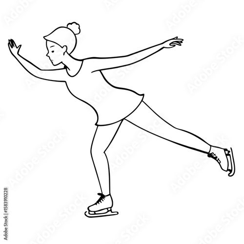 Female figure skater gracefully gliding on ice in minimalist style  