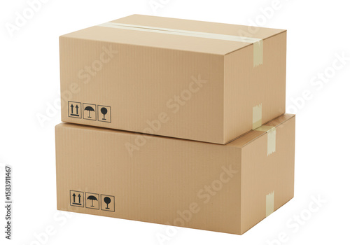 Isolated Stacked Cardboard Boxes for Shipping