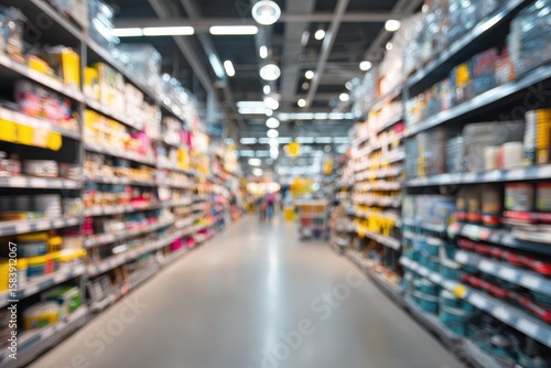 Wallpaper Mural Dreamy DIY Store Aisle. Blurred View of Shopping Center with Household Goods Under Bright LED Lights Torontodigital.ca