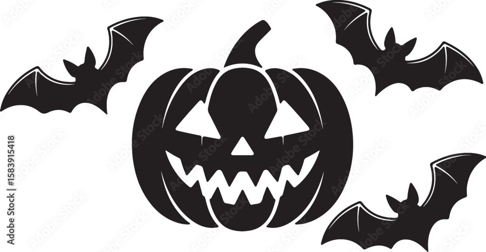 Fototapeta premium Spooky Halloween Jack-o'-lantern with Bats Festive Illustration
