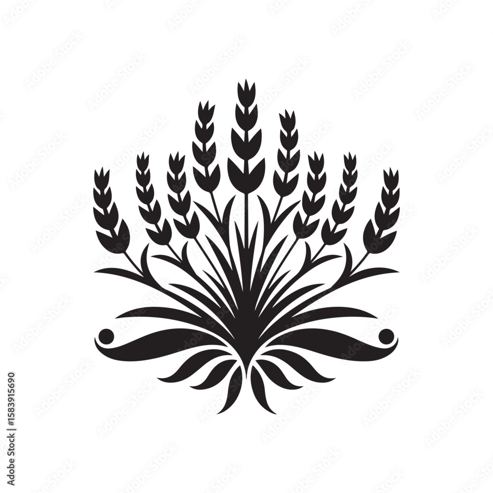 Obraz premium Silhouette of Lavender Flower Bush – Elegant Black Botanical Herb Illustration