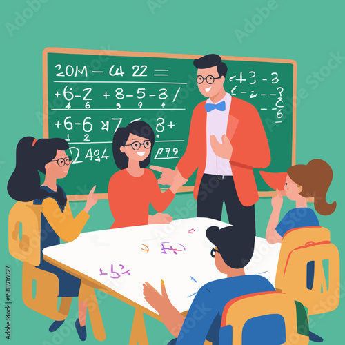 Teacher Engaging Students in Math Lesson  
