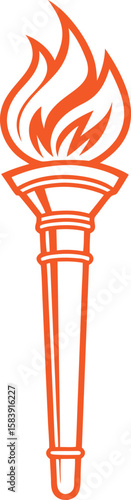 Stylized orange torch with flame on white background fire symbol