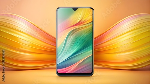 Smartphone with vibrant abstract background showcasing technology and modern design elements