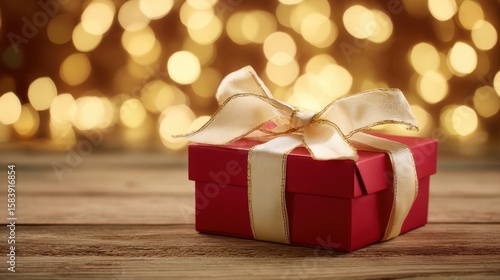 Wallpaper Mural The Red Gift Box with a Elegant Ribbon Under Warm Bokeh Lights Torontodigital.ca