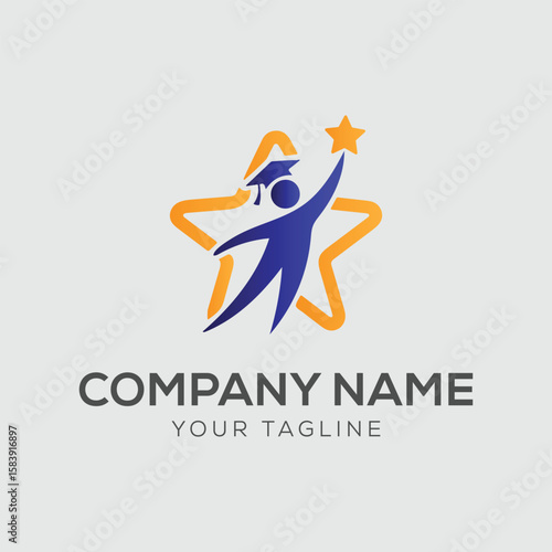 Business team group reaching goal together logo vector design. People star logo. Creative Education Logo with Star and Graduation Cap.	