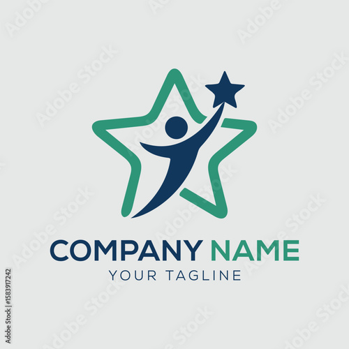 Business team group reaching goal together logo vector design. People star logo.	