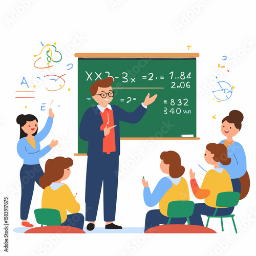 Teacher Explaining Math Problem to Engaged Students  
