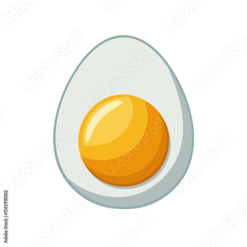A delicious boiled egg, cut in half, showing the bright yellow yolk. The eggshell appears to be perfectly formed, showcasing a visually appealing presentation of a simple ingredient.