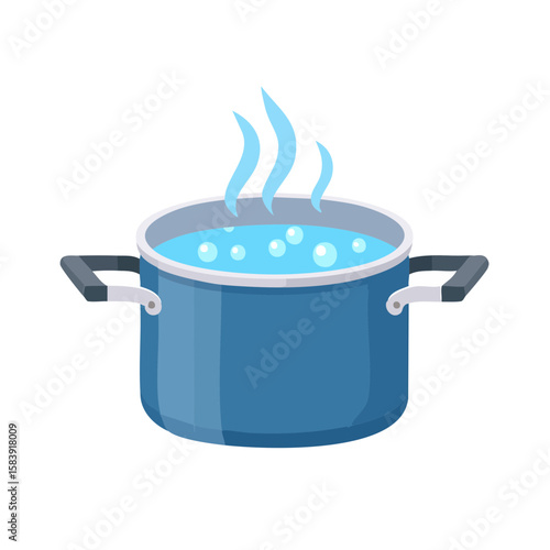A pot of boiling water with steam rising