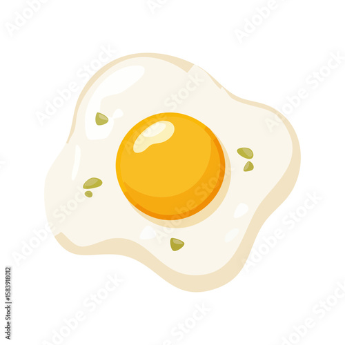 Fried egg with yellow yolk and seasoning