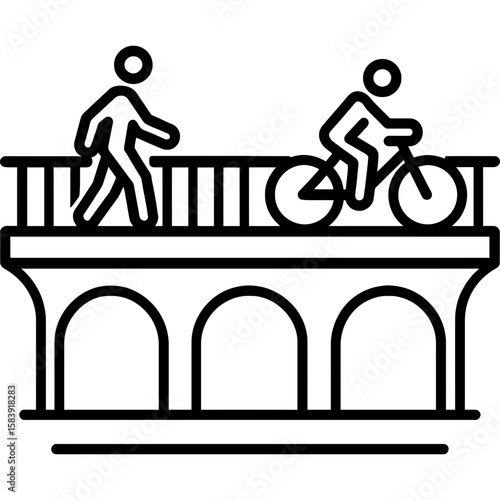 Pedestrian cyclist bridge outline icon vector