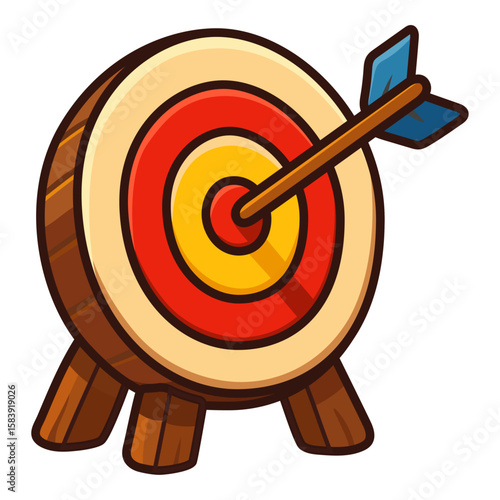 Cartoon Archery Target – Bullseye with Arrow in Center for Game Icon