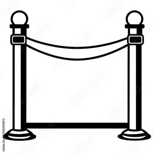 Retractable belt stanchion with barrier rope in simple line art  