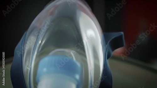 Nebulizer Mask Close Up for Respiratory Treatment with Blurred Red Background