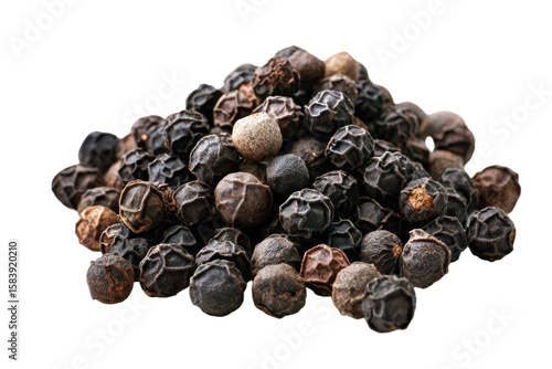 Black pepper on a white background.