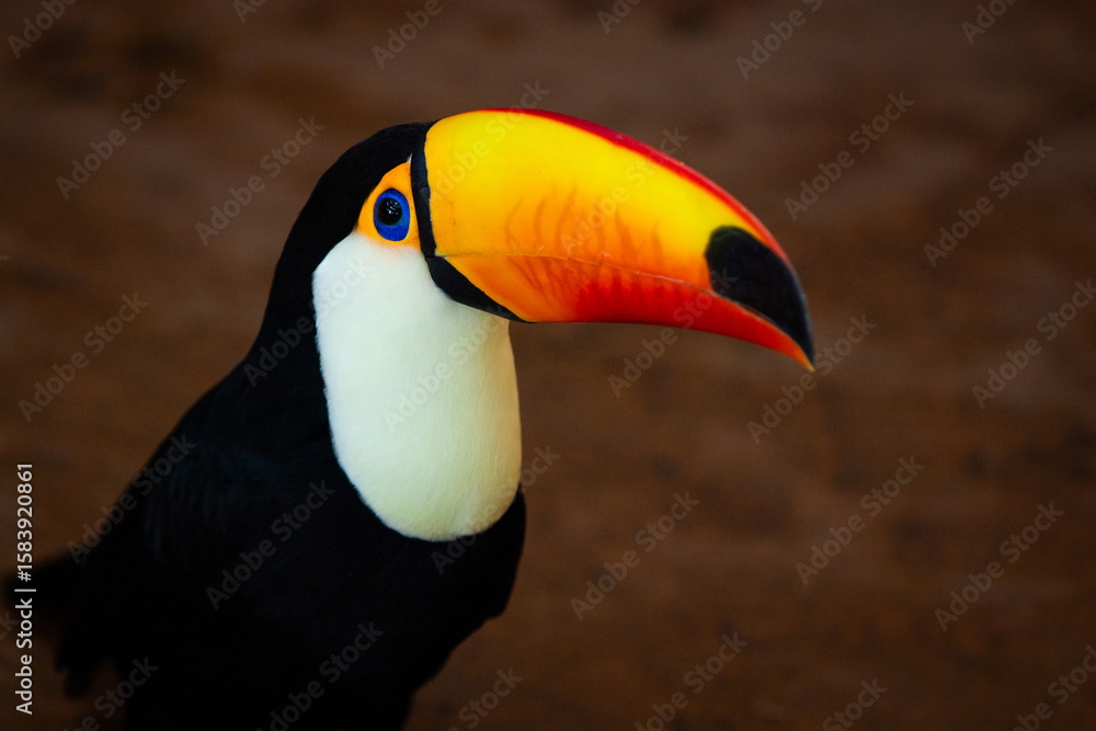 Fototapeta premium The toco toucan is a species of bird in the toucan family Ramphastidae. It is the largest species of toucan and has a distinctive appearance, with a black body, a white throat