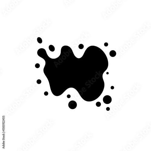 Abstract Ink Blot: A stylized black ink blot with irregular edges and small satellite blots, evoking a sense of fluidity and spontaneity.