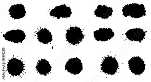 Ink Splatter Collection: A versatile set of high-resolution ink splatters, perfect for adding a unique artistic touch to your designs.  These black ink blots offer diverse shapes and sizes.