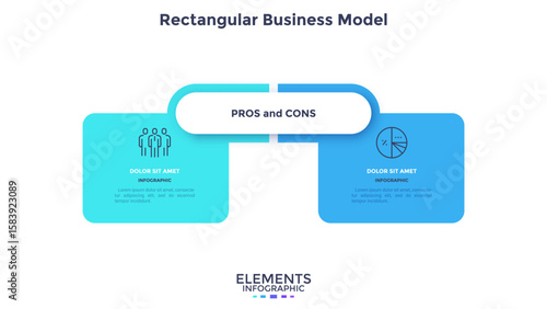 Rectangular comparison diagram divided into 2 parts. Concept of business model with two options to choose or select. Modern flat infographic vector illustration for data visualization, presentation.