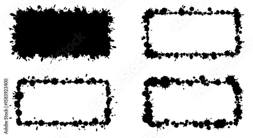 Ink Splash Rectangle Frames: Collection of black ink splash rectangle frames conveys artistic, paint, splash, and grunge concepts.