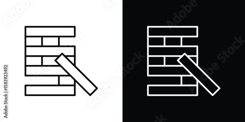 Wooden block icon for concept and graphic design. Collection of high quality black style vector icons