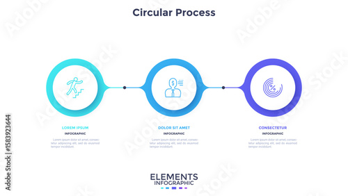 Informative circular process infographic chart for business startup demonstration. Infochart with thin line icons. Instructional graphics with 3 steps sequence design for web pages