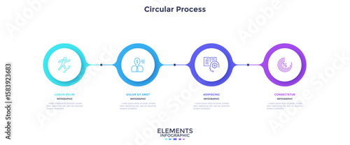 Informative circular process infographic chart for business startup demonstration. Infochart with thin line icons. Instructional graphics with 4 steps sequence design for web pages