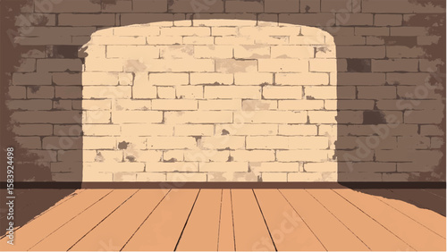 Brick wall Interior with wooden floor. Brick wall background. Wooden floor. Vector illustration. 
