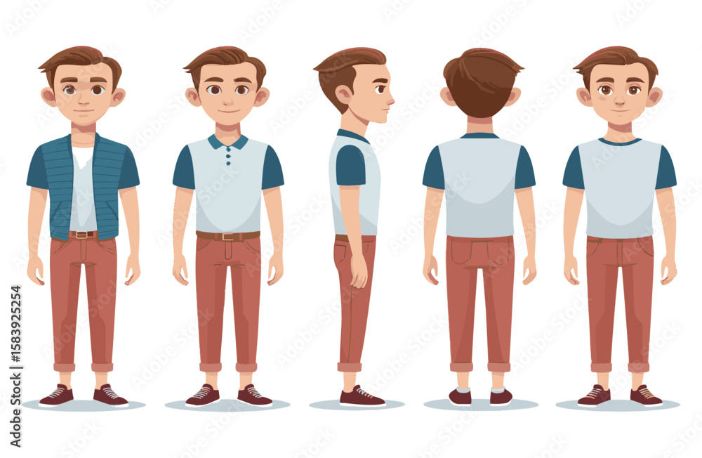Fototapeta premium Young man character design front view side view