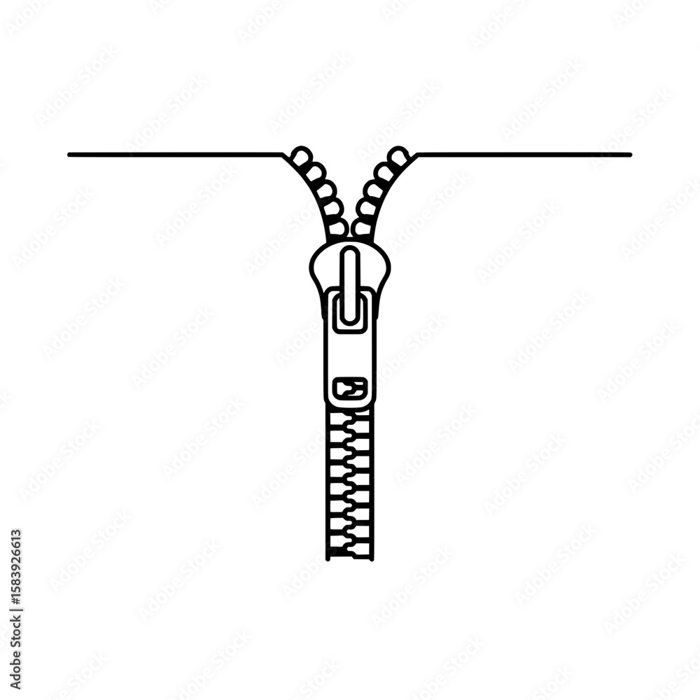 Fototapeta premium Zipper: A clean, graphic illustration of an open zipper, symbolizing connection, closure, or a reveal, set against a pristine backdrop.