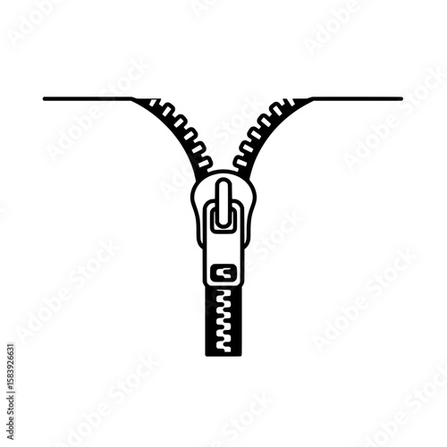 Unzipped: A simplified visual of a zipper, presenting a design of functionality and construction. The graphic illustration clearly shows the teeth and the slider.