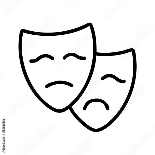 Tragedy and comedy masks in simple outline design  