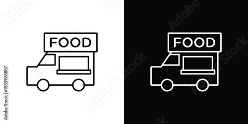 Food truck icon for concept and graphic design. Collection of high quality black style vector icons