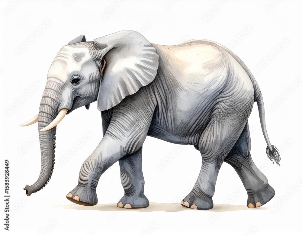 Fototapeta premium Big gray elephant walking in nature, isolated on a white background