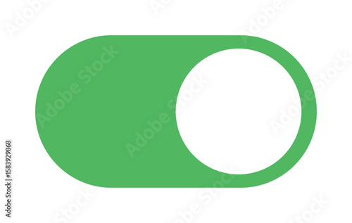 Modern flat-design green toggle switch in the ON state. Editable vector for UI design, apps, and web interfaces. Inspired by interactive toggle animations commonly used in modern web design.
